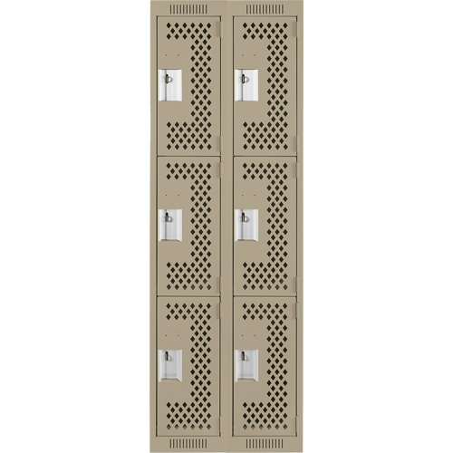 Clean Line Lockers, 3 -tier, Bank of 2, 24" x 12" x 72", Steel, Beige, Rivet (Assembled), Perforated We Share Industrial Supply