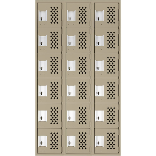 Assembled Lockerettes Clean Line Perforated Economy Lockers, 6 -tier, Bank of 3, 18" x 72" x 12", Steel We Share Industrial Supply