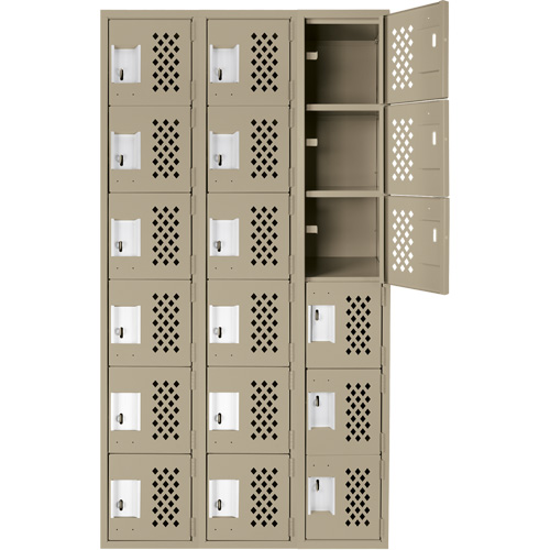 Assembled Lockerettes Clean Line Perforated Economy Lockers, 6 -tier, Bank of 3, 18" x 72" x 12", Steel We Share Industrial Supply