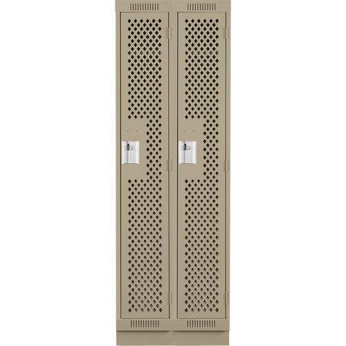 Clean Line Lockers, Bank of 2, 24" x 15" x 76", Steel, Beige, Rivet (Assembled), Perforated We Share Industrial Supply