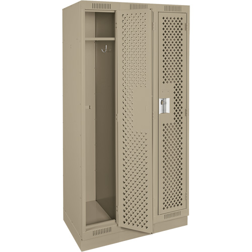 Clean Line Lockers, Bank of 3, 36" x 15" x 76", Steel, Beige, Rivet (Assembled), Perforated We Share Industrial Supply