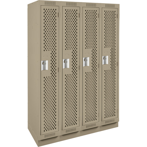 Clean Line Lockers, Bank of 4, 48" x 15" x 76", Steel, Beige, Rivet (Assembled), Perforated We Share Industrial Supply