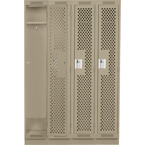 Clean Line Lockers, Bank of 4, 48" x 15" x 76", Steel, Beige, Rivet (Assembled), Perforated We Share Industrial Supply
