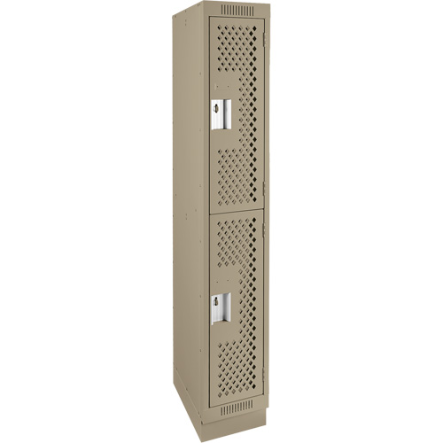 Clean Line Lockers, 2 -tier, 12" x 18" x 76", Steel, Beige, Rivet (Assembled), Perforated We Share Industrial Supply
