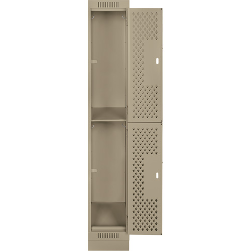Clean Line Lockers, 2 -tier, 12" x 18" x 76", Steel, Beige, Rivet (Assembled), Perforated We Share Industrial Supply