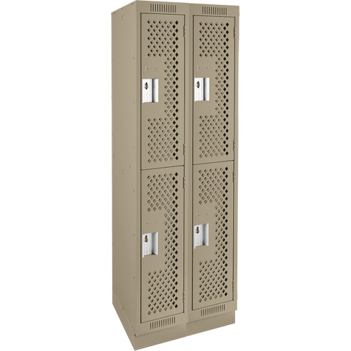 Clean Line Lockers, 2 -tier, Bank of 2, 24" x 15" x 76", Steel, Beige, Rivet (Assembled), Perforated We Share Industrial Supply