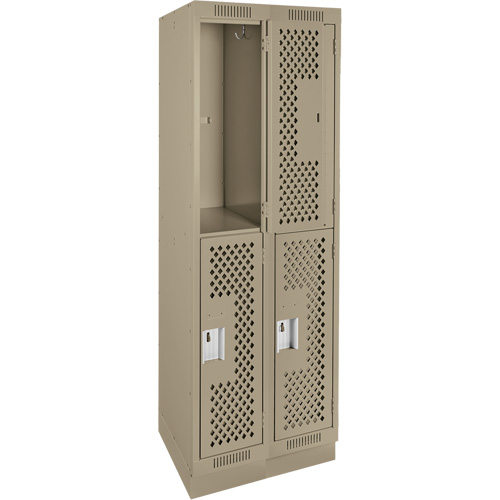 Clean Line Lockers, 2 -tier, Bank of 2, 24" x 15" x 76", Steel, Beige, Rivet (Assembled), Perforated We Share Industrial Supply