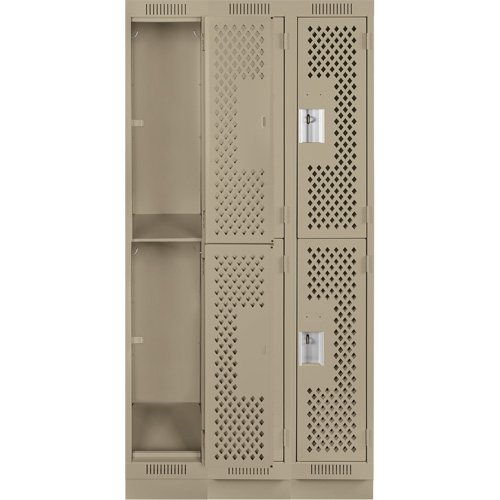 Clean Line Lockers, 2 -tier, Bank of 3, 36" x 18" x 76", Steel, Beige, Rivet (Assembled), Perforated We Share Industrial Supply