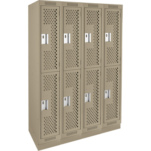 Clean Line Lockers, 2 -tier, Bank of 4, 48" x 18" x 76", Steel, Beige, Rivet (Assembled), Perforated We Share Industrial Supply