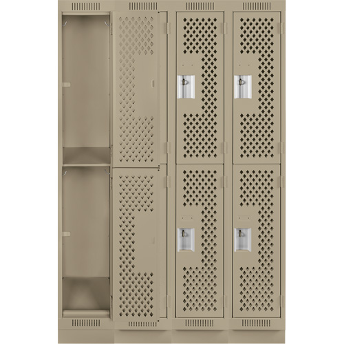 Clean Line Lockers, 2 -tier, Bank of 4, 48" x 18" x 76", Steel, Beige, Rivet (Assembled), Perforated We Share Industrial Supply