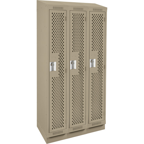 Clean Line Lockers, Bank of 3, 36" x 15" x 82", Steel, Beige, Rivet (Assembled), Perforated We Share Industrial Supply