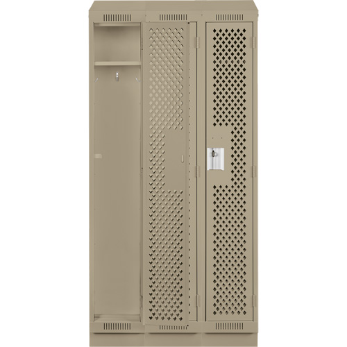 Clean Line Lockers, Bank of 3, 36" x 15" x 82", Steel, Beige, Rivet (Assembled), Perforated We Share Industrial Supply