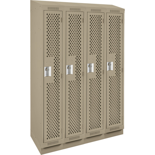 Clean Line Lockers, Bank of 4, 48" x 15" x 82", Steel, Beige, Rivet (Assembled), Perforated We Share Industrial Supply