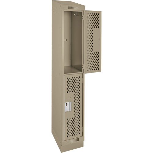Casiers Clean Line, 2 niveaux, 12" x 18" x 82", Acier, Beige, Rivet (assembl&eacute;), Perfor&eacute; We Share Industrial Supply