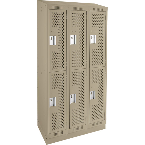 Clean Line Lockers, 2 -tier, Bank of 3, 36" x 18" x 82", Steel, Beige, Rivet (Assembled), Perforated We Share Industrial Supply