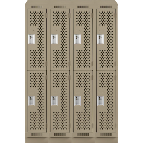 Clean Line Lockers, 2 -tier, Bank of 4, 48" x 18" x 82", Steel, Beige, Rivet (Assembled), Perforated We Share Industrial Supply