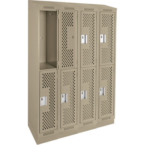 Clean Line Lockers, 2 -tier, Bank of 4, 48" x 18" x 82", Steel, Beige, Rivet (Assembled), Perforated We Share Industrial Supply