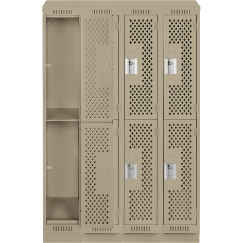 Clean Line Lockers, 2 -tier, Bank of 4, 48" x 18" x 82", Steel, Beige, Rivet (Assembled), Perforated We Share Industrial Supply