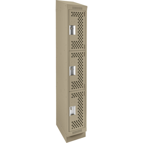 Clean Line Lockers, 3 -tier, 12" x 15" x 82", Steel, Beige, Rivet (Assembled), Perforated We Share Industrial Supply