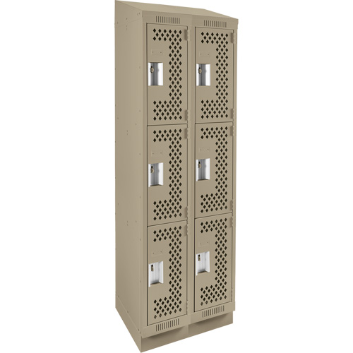 Clean Line Lockers, 3 -tier, Bank of 2, 24" x 15" x 82", Steel, Beige, Rivet (Assembled), Perforated We Share Industrial Supply