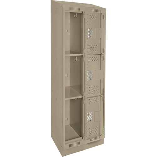 Clean Line Lockers, 3 -tier, Bank of 2, 24" x 15" x 82", Steel, Beige, Rivet (Assembled), Perforated We Share Industrial Supply