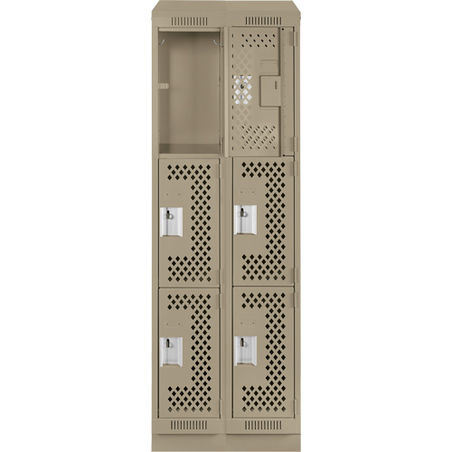 Clean Line Lockers, 3 -tier, Bank of 2, 24" x 15" x 82", Steel, Beige, Rivet (Assembled), Perforated We Share Industrial Supply