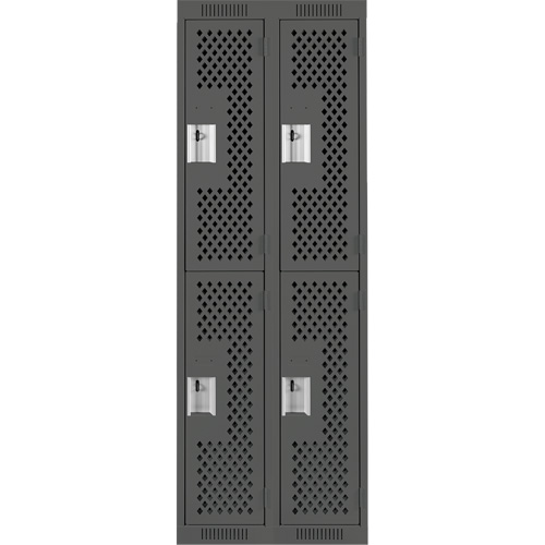 Casiers Clean Line, 2 niveaux, Bloc de 2, 24" x 15" x 72", Acier, Charbon, Rivet (assembl&eacute;), Perfor&eacute; We Share Industrial Supply