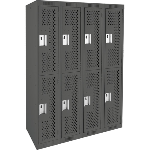 Clean Line Lockers, 2 -tier, Bank of 4, 48" x 15" x 72", Steel, Charcoal, Rivet (Assembled), Perforated We Share Industrial Supply