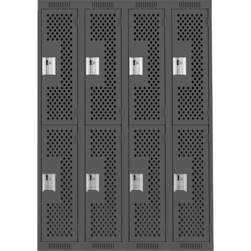 Clean Line Lockers, 2 -tier, Bank of 4, 48" x 15" x 72", Steel, Charcoal, Rivet (Assembled), Perforated We Share Industrial Supply