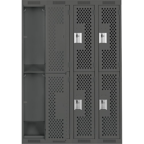 Clean Line Lockers, 2 -tier, Bank of 4, 48" x 15" x 72", Steel, Charcoal, Rivet (Assembled), Perforated We Share Industrial Supply