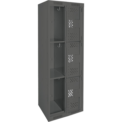 Clean Line Lockers, 3 -tier, Bank of 2, 24" x 12" x 72", Steel, Charcoal, Rivet (Assembled), Perforated We Share Industrial Supply