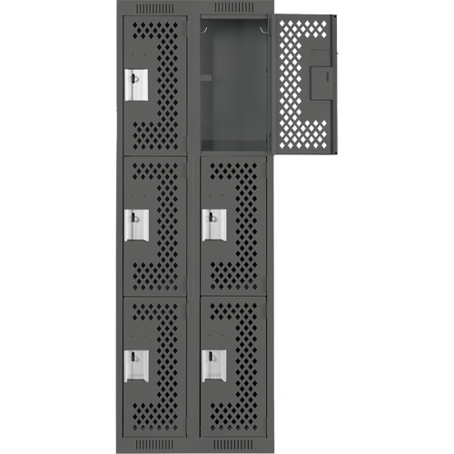 Clean Line Lockers, 3 -tier, Bank of 2, 24" x 12" x 72", Steel, Charcoal, Rivet (Assembled), Perforated We Share Industrial Supply