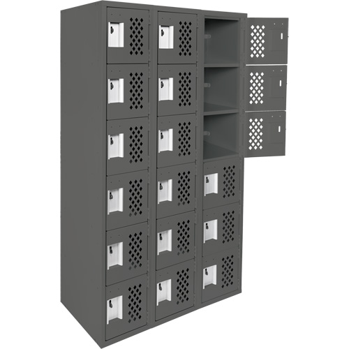 Assembled Lockerettes Clean Line Perforated Economy Lockers, 6 -tier, Bank of 3, 18" x 72" x 12", Steel We Share Industrial Supply