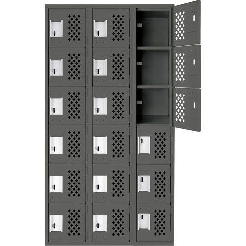 Assembled Lockerettes Clean Line Perforated Economy Lockers, 6 -tier, Bank of 3, 18" x 72" x 12", Steel We Share Industrial Supply