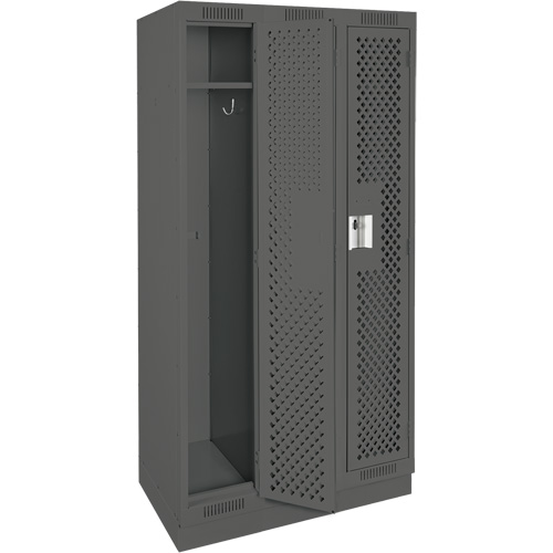 Clean Line Lockers, Bank of 3, 36" x 15" x 76", Steel, Charcoal, Rivet (Assembled), Perforated We Share Industrial Supply