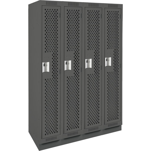 Clean Line Lockers, Bank of 4, 48" x 15" x 76", Steel, Charcoal, Rivet (Assembled), Perforated We Share Industrial Supply