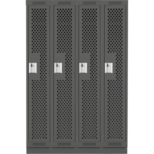 Clean Line Lockers, Bank of 4, 48" x 15" x 76", Steel, Charcoal, Rivet (Assembled), Perforated We Share Industrial Supply