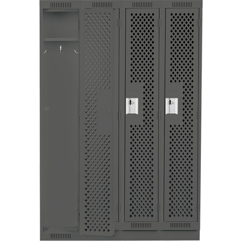 Clean Line Lockers, Bank of 4, 48" x 15" x 76", Steel, Charcoal, Rivet (Assembled), Perforated We Share Industrial Supply