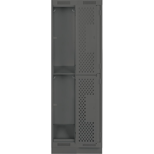 Clean Line Lockers, 2 -tier, Bank of 2, 24" x 15" x 76", Steel, Charcoal, Rivet (Assembled), Perforated We Share Industrial Supply