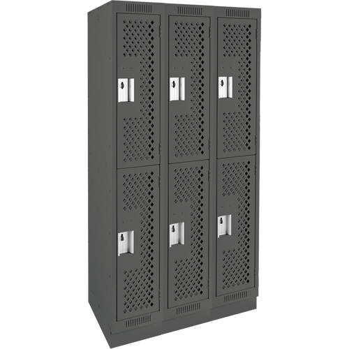 Clean Line Lockers, 2 -tier, Bank of 3, 36" x 18" x 76", Steel, Charcoal, Rivet (Assembled), Perforated We Share Industrial Supply