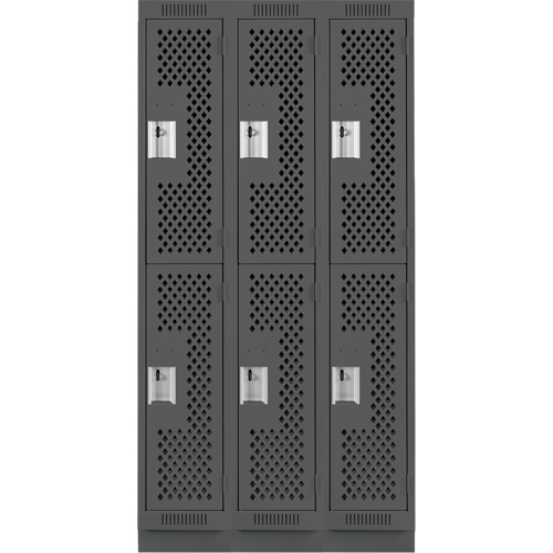 Clean Line Lockers, 2 -tier, Bank of 3, 36" x 18" x 76", Steel, Charcoal, Rivet (Assembled), Perforated We Share Industrial Supply