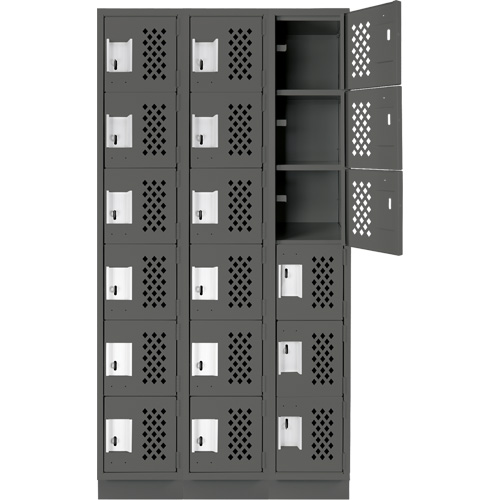 Clean-Line Perforated Lockerette, 6 -tier, Bank of 3, 12" x 72" x 12", Steel We Share Industrial Supply