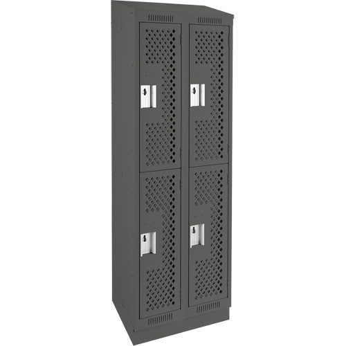 Clean Line Lockers, 2 -tier, Bank of 2, 24" x 18" x 82", Steel, Charcoal, Rivet (Assembled), Perforated We Share Industrial Supply