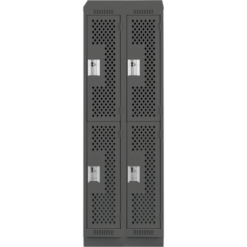 Clean Line Lockers, 2 -tier, Bank of 2, 24" x 18" x 82", Steel, Charcoal, Rivet (Assembled), Perforated We Share Industrial Supply