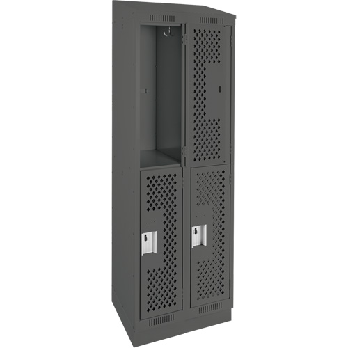 Clean Line Lockers, 2 -tier, Bank of 2, 24" x 18" x 82", Steel, Charcoal, Rivet (Assembled), Perforated We Share Industrial Supply