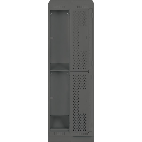 Clean Line Lockers, 2 -tier, Bank of 2, 24" x 18" x 82", Steel, Charcoal, Rivet (Assembled), Perforated We Share Industrial Supply