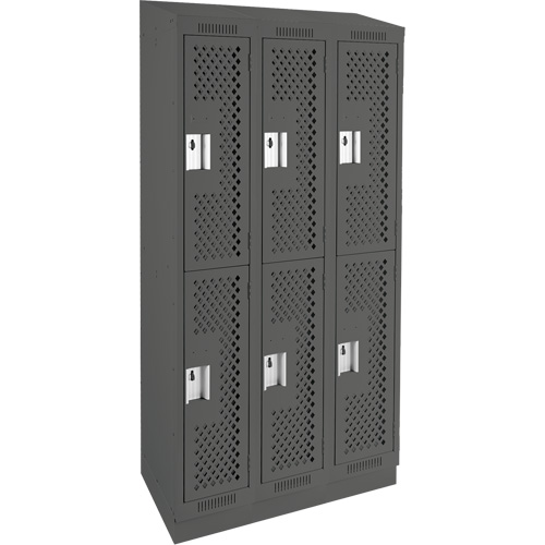 Clean Line Lockers, 2 -tier, Bank of 3, 36" x 18" x 82", Steel, Charcoal, Rivet (Assembled), Perforated We Share Industrial Supply