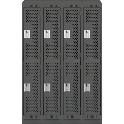 Clean Line Lockers, 2 -tier, Bank of 4, 48" x 18" x 82", Steel, Charcoal, Rivet (Assembled), Perforated We Share Industrial Supply