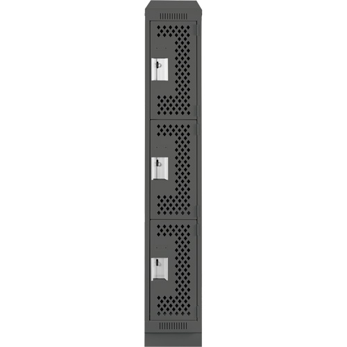 Clean Line Lockers, 3 -tier, 12" x 15" x 82", Steel, Charcoal, Rivet (Assembled), Perforated We Share Industrial Supply