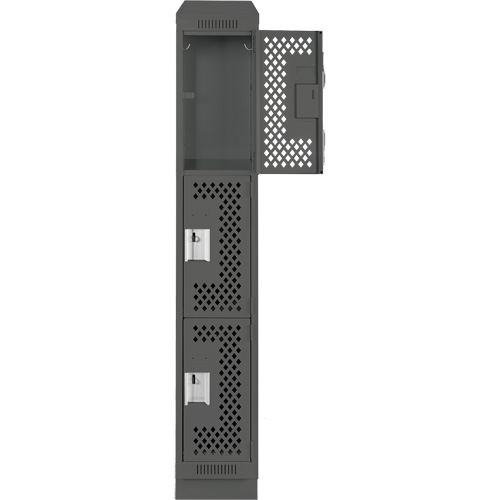 Clean Line Lockers, 3 -tier, 12" x 15" x 82", Steel, Charcoal, Rivet (Assembled), Perforated We Share Industrial Supply